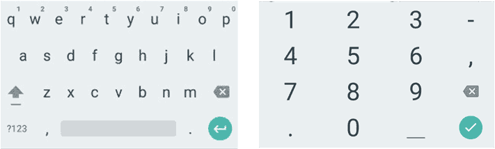 Android keyboard modes. Qwerty on the left, number on the right